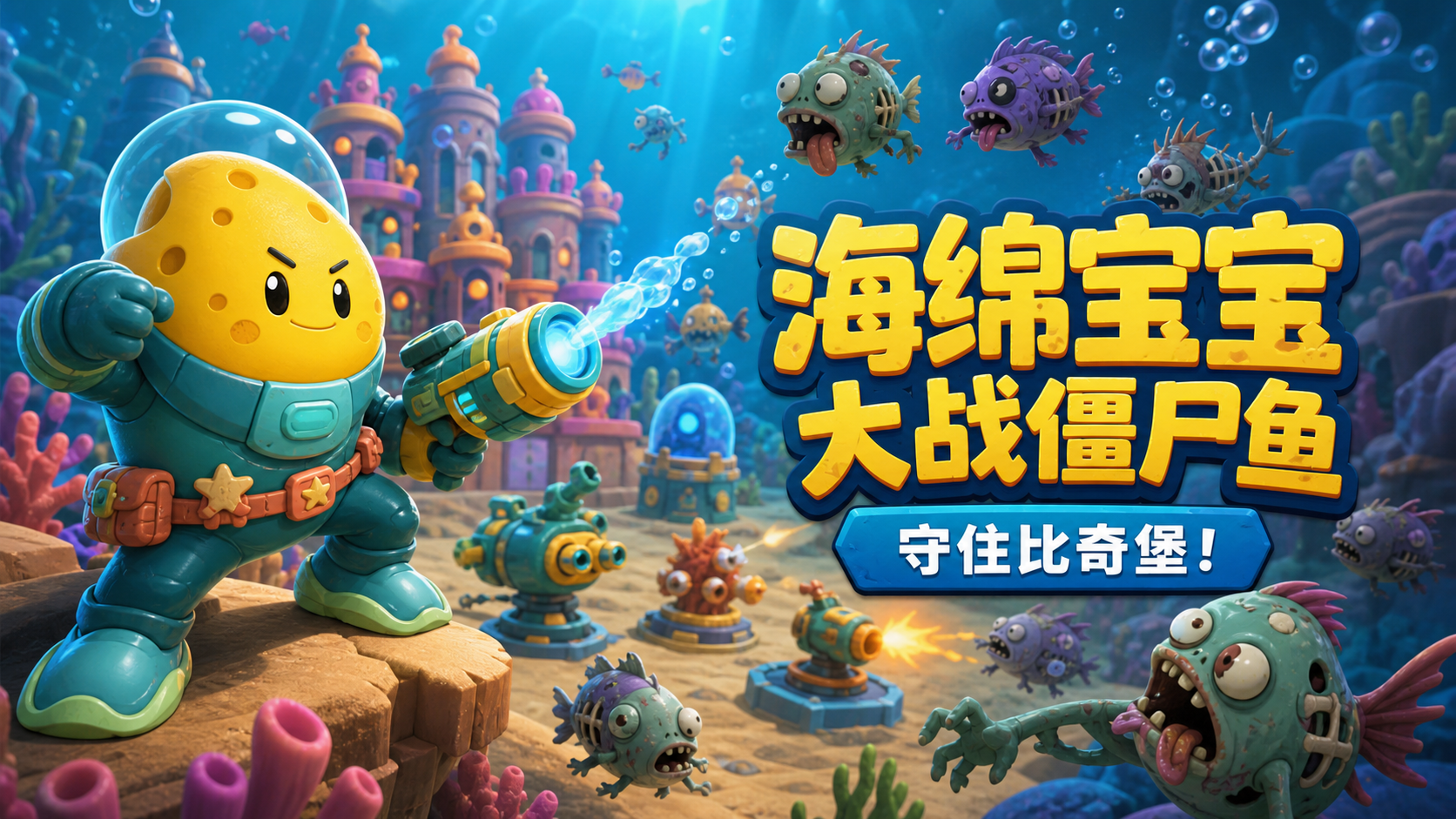 《海绵宝宝大战僵尸鱼》游戏封面